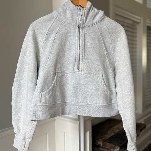 lululemon athletica Tops - Lululemon Scuba Cropped Half Zip Hoodie Heathered Grey XS/S